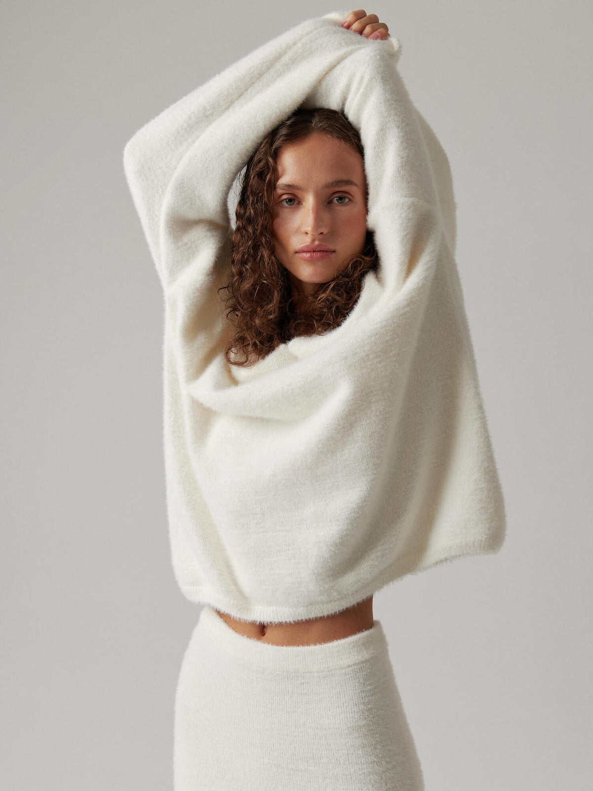 Fuzzy Knit Cropped Sweater & Maxi Skirt 2-Piece Set