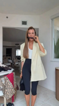 Women's Light Yellow Oversized Single-Breasted Blazer with Notched Lapel [erp-image:176ad20f1ecfdf543aba1cf8]