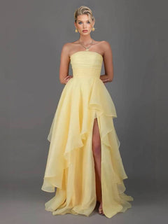 Tube Top Front Slit Multi-layer Maxi Dress
