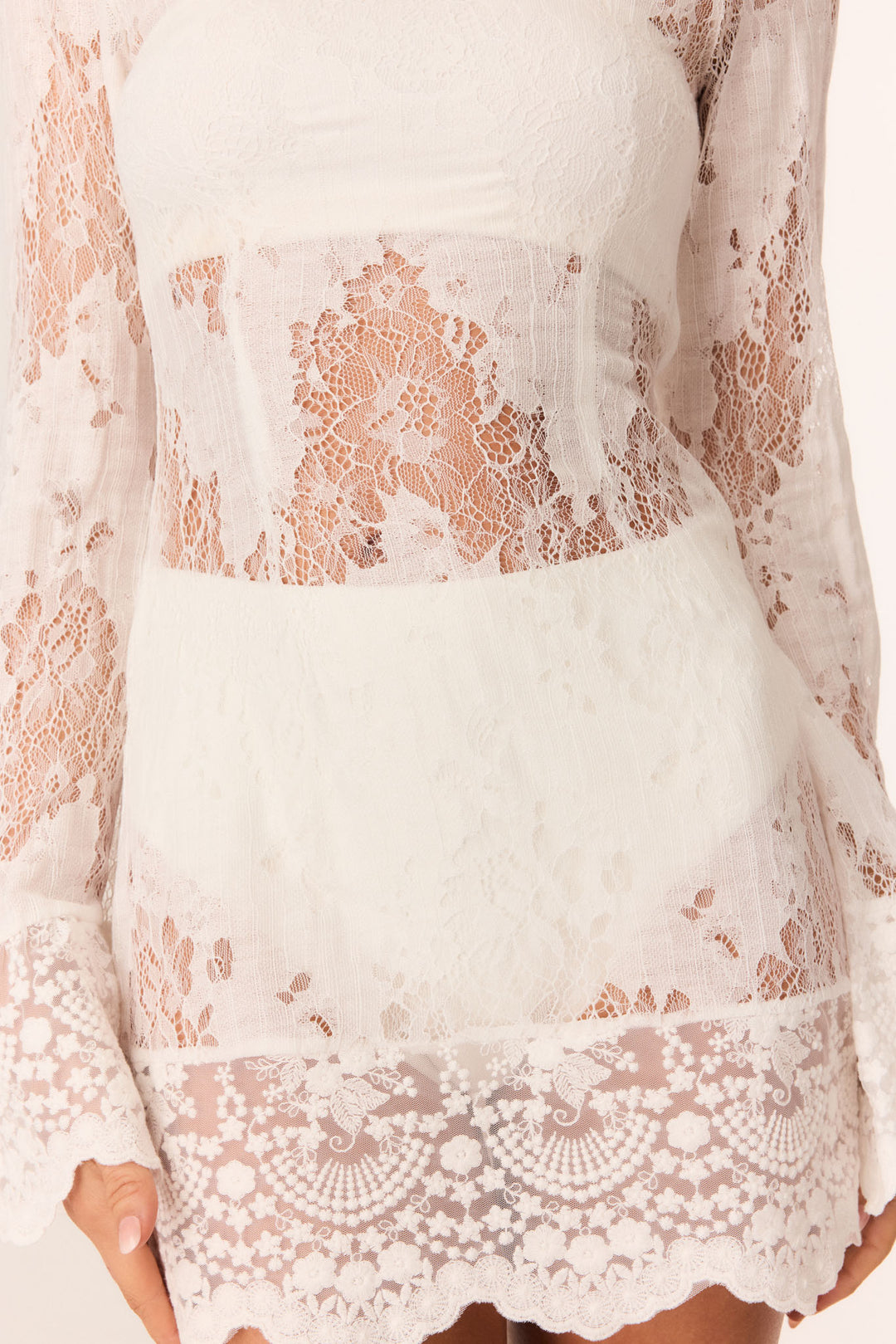High Neck Bell Sleeve Lace Mini Dress