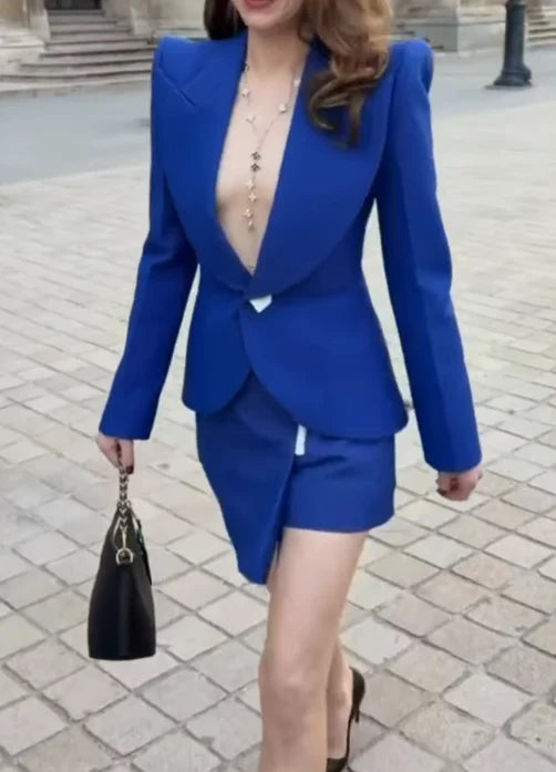 Royal Blue Structured Peplum Blazer and Asymmetric Midi Skirt Two Piece Set [erp-image:3c3848c759ba6c99f999336c]