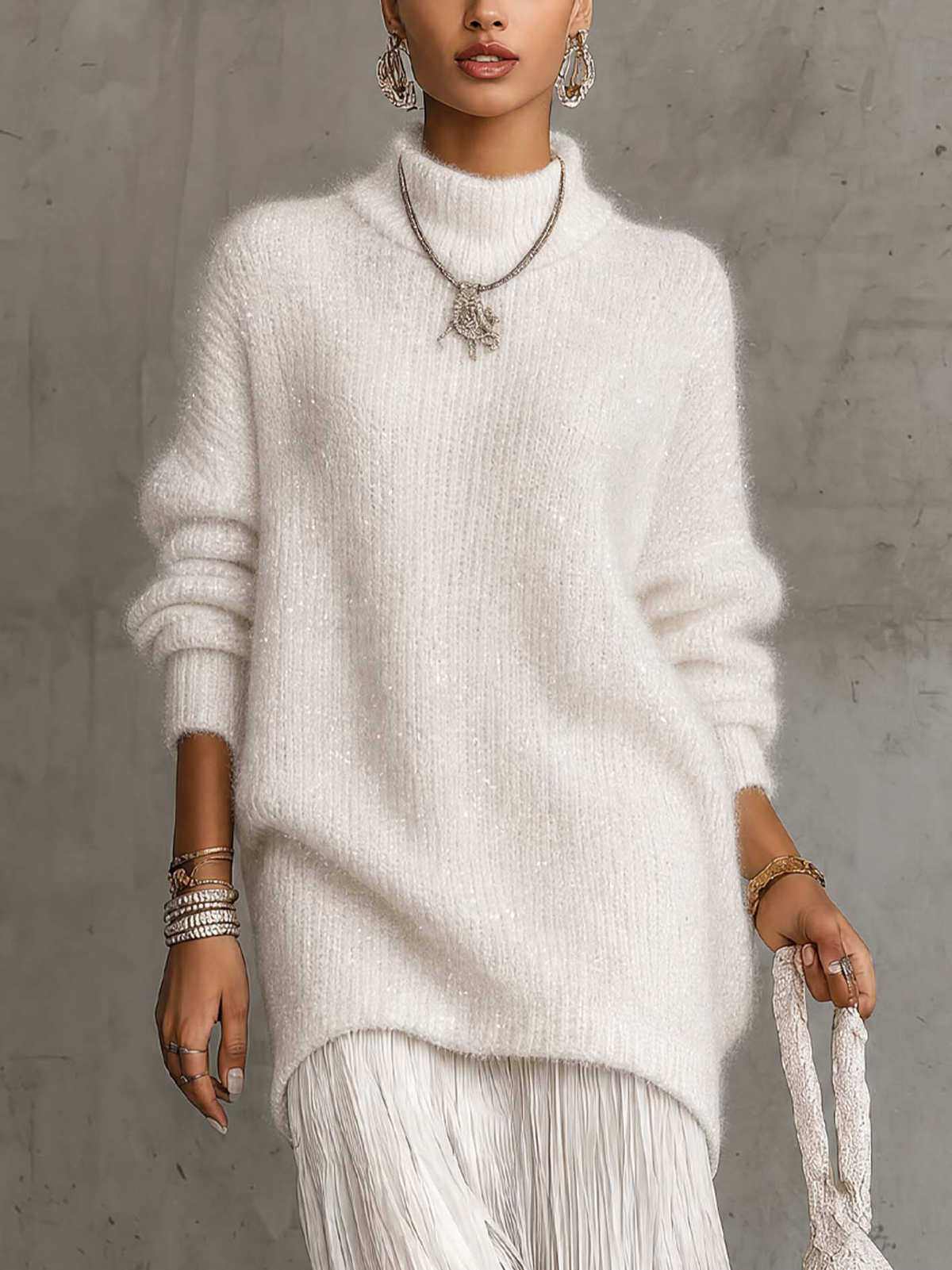 Turtleneck Knit Sweater & Pleated Maxi Skirt Two Piece Set