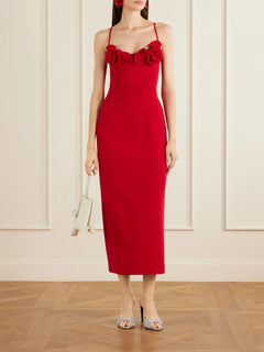 Red Rosette Sweetheart Neck Spaghetti Strap Slim Fit Maxi Dress [erp-image:6c7af2692b83787f3835438c]