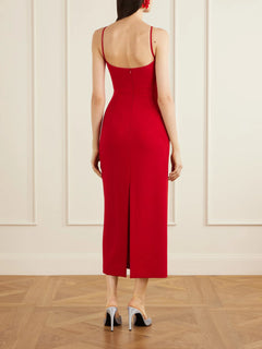 Red Rosette Sweetheart Neck Spaghetti Strap Slim Fit Maxi Dress [erp-image:944b44723c20cb926536aa48]