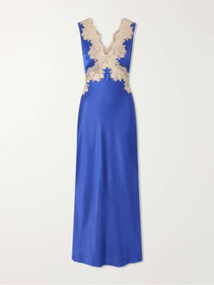 Sleeveless Royal Blue Satin Maxi Dress with Contrast Floral Lace Applique [erp-image:70fbbc687e5fee5964054aa8]