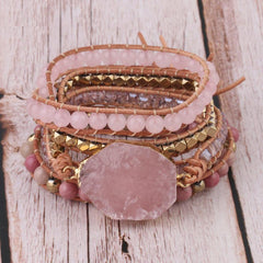 Rose Quartz Wrap Boho Bracelet-Likemychoice
